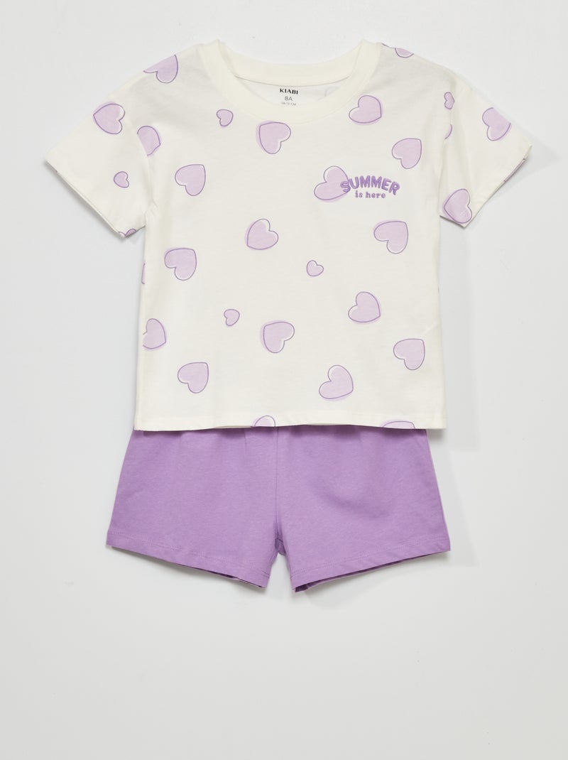 Pijama curto - estampado 'coração' - 2 peças VIOLETA - Kiabi