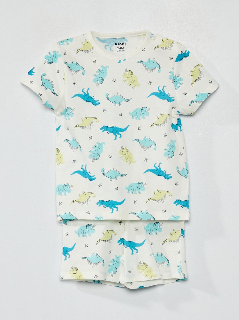 Pijama curto  - Estampado dinossauros  - 2 peças BRANCO - Kiabi