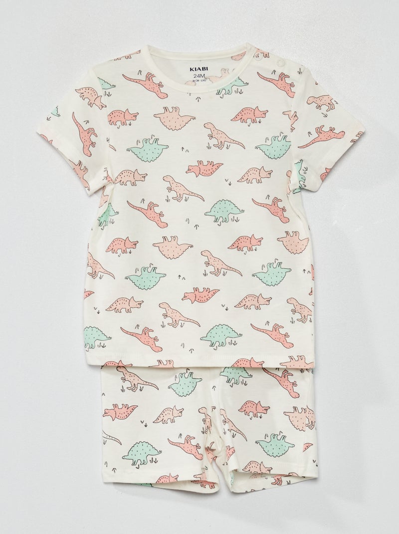 Pijama curto  - Estampado dinossauros  - 2 peças BRANCO - Kiabi