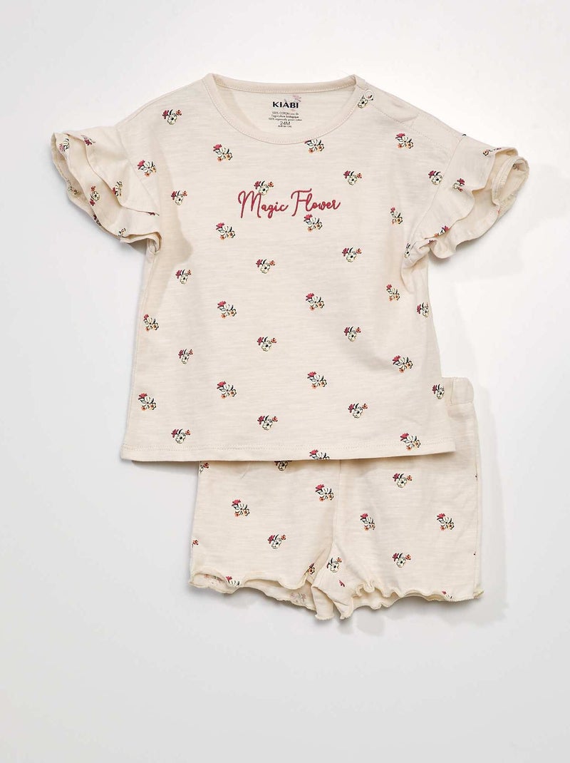 Pijama curto - estampado florido  - 2 peças BRANCO - Kiabi