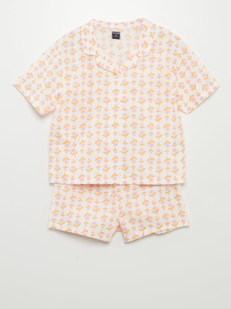 Pijama curto - estampado florido  - 2 peças BRANCO - Kiabi