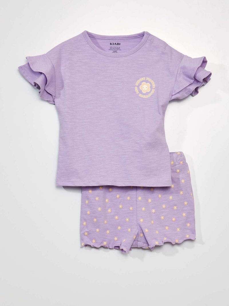 Pijama curto - estampado florido  - 2 peças VIOLETA - Kiabi