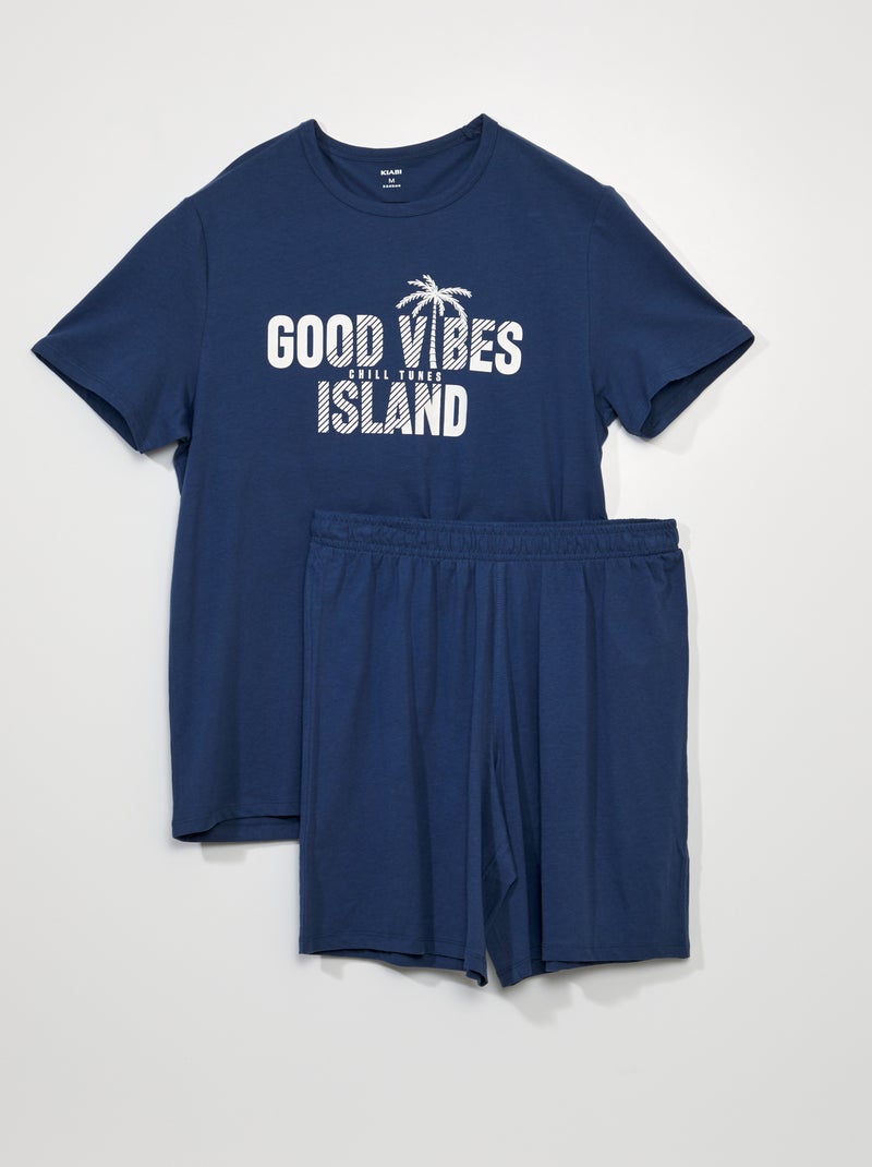Pijama curto - Inscrição 'good vibes' - 2 peças AZUL - Kiabi