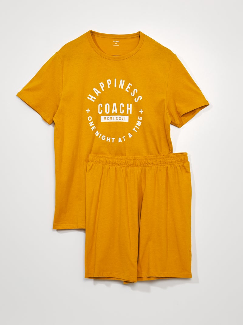 Pijama curto - Inscrição 'happiness' - 2 peças AMARELO - Kiabi