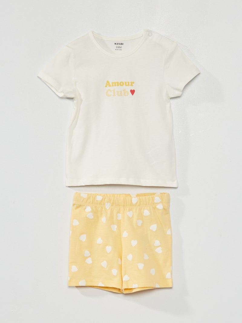 Pijama curto - Mensagem 'amour club' - 2 peças BRANCO - Kiabi
