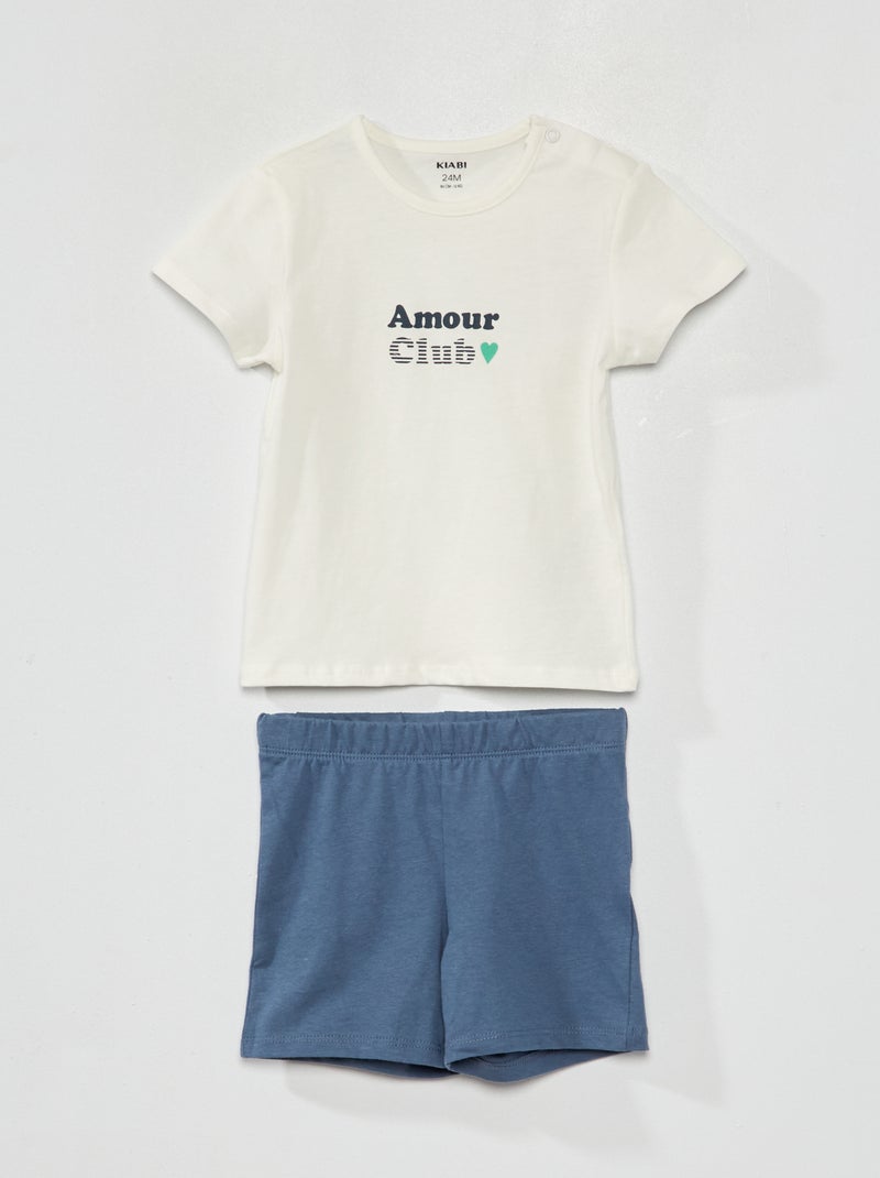 Pijama curto - Mensagem 'amour club' - 2 peças BRANCO - Kiabi
