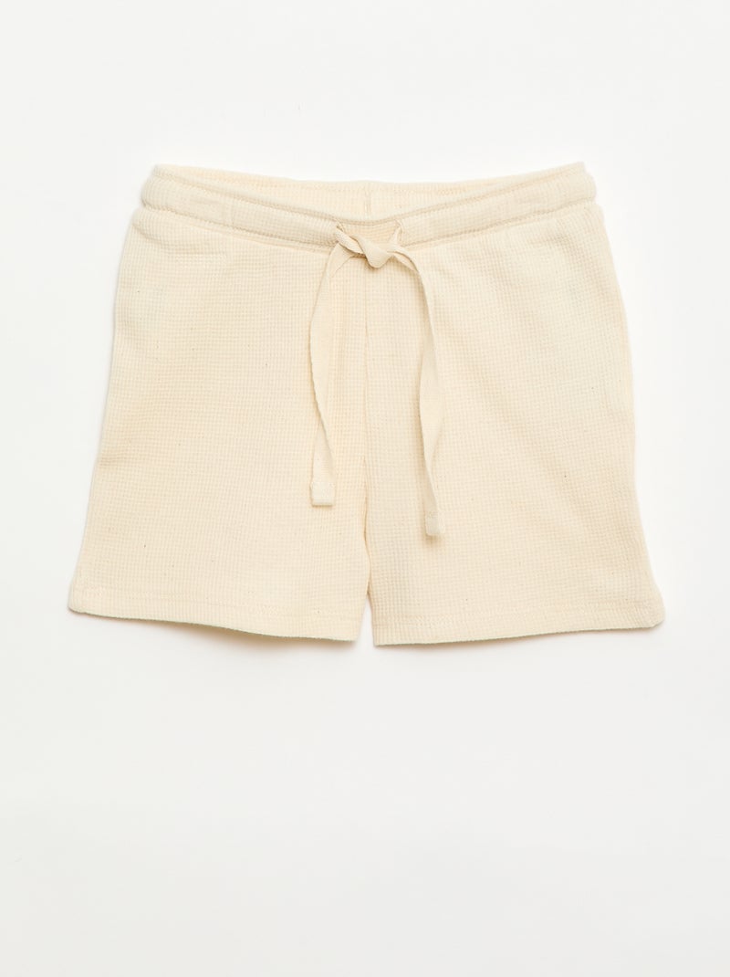 Pijama curto 2 peças em malha canelada Branco - Kiabi