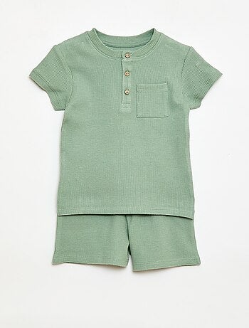Pijama curto 2 peças em malha canelada