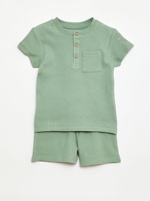 Pijama curto 2 peças em malha canelada - Kiabi