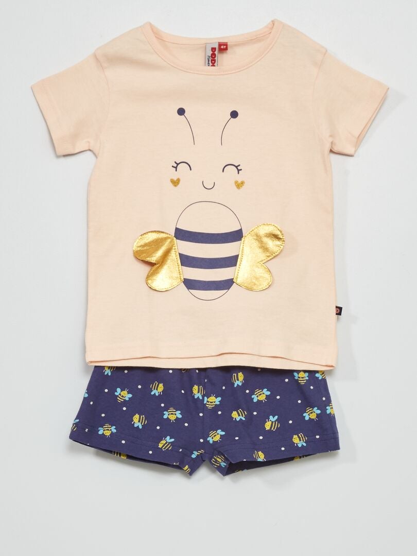 Pijama curto 'abelhas' - 2 peças Rosa/Azul - Kiabi