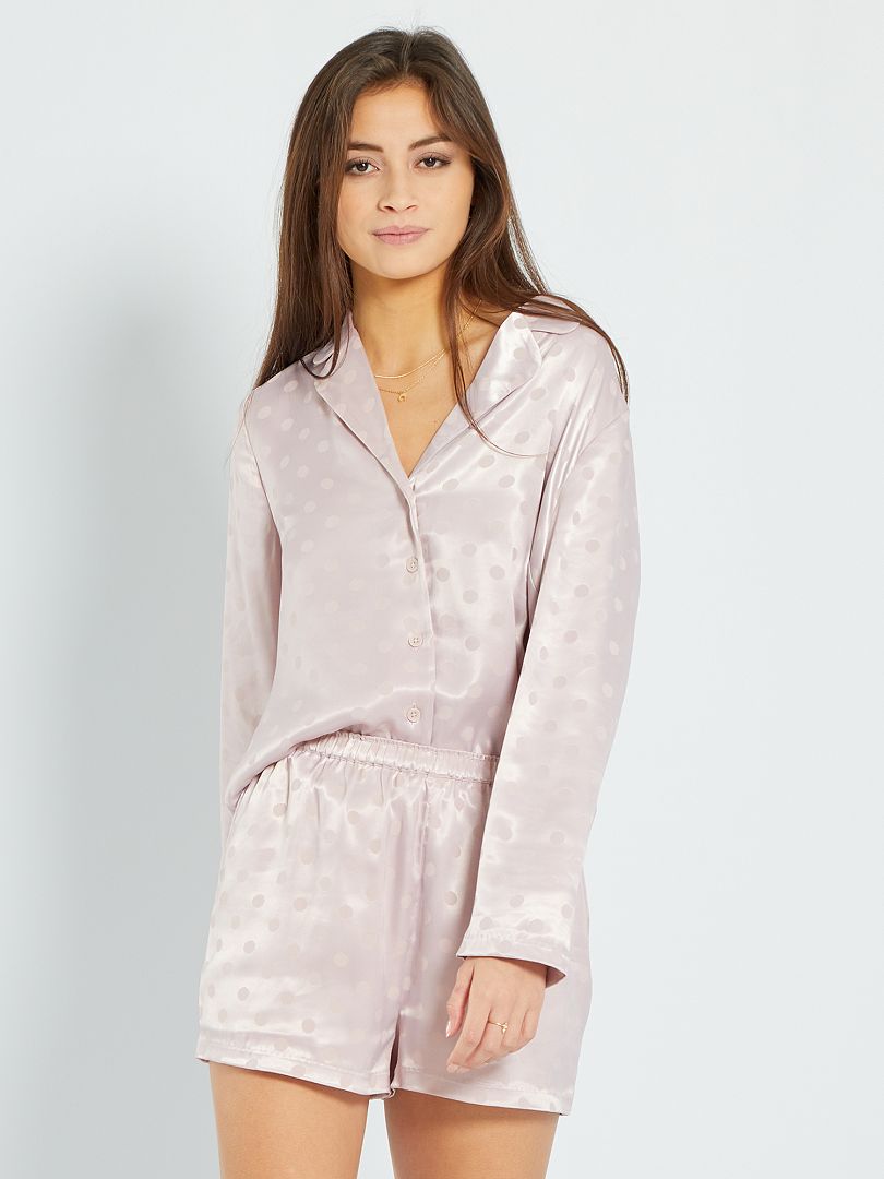 Pijama curto acetinado com casaco VIOLETA - Kiabi