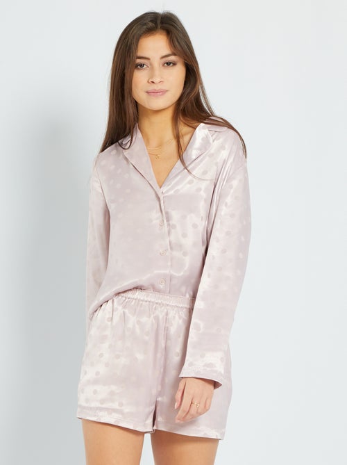 Pijama curto acetinado com casaco - Kiabi