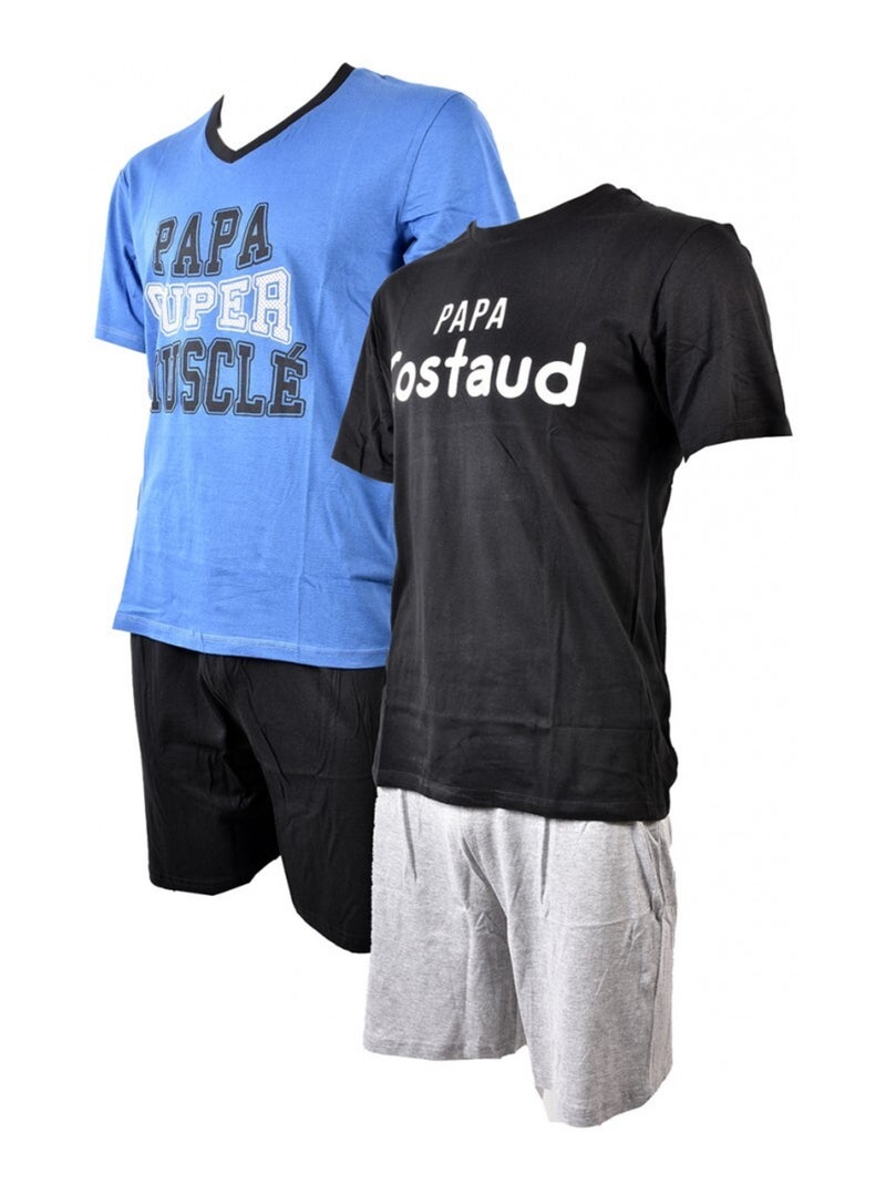 Pijama Curto ALGODAO - Pack de 2 Azul-Preto Cinza - Kiabi