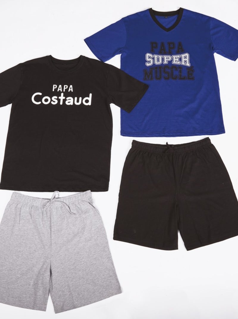 Pijama Curto ALGODAO - Pack de 2 Azul-Preto Cinza - Kiabi