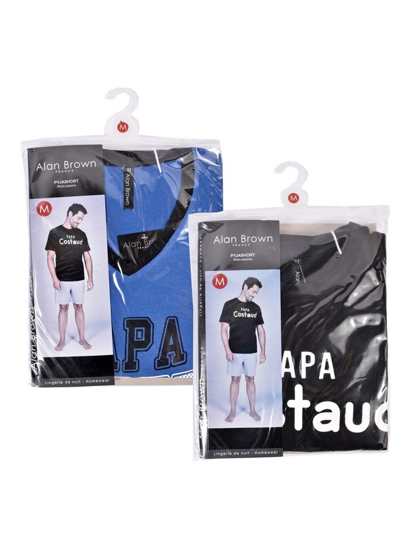 Pijama Curto ALGODAO - Pack de 2 Azul-Preto Cinza - Kiabi