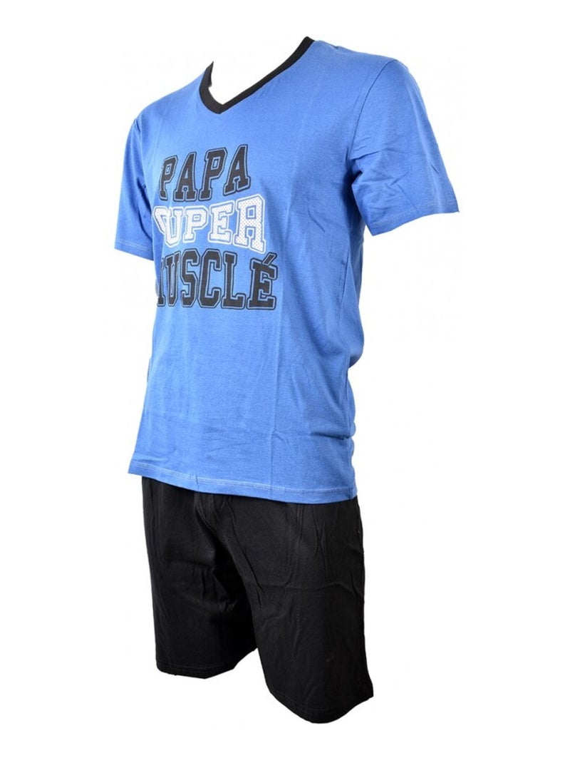 Pijama Curto Algodão Azul-Preto - Kiabi