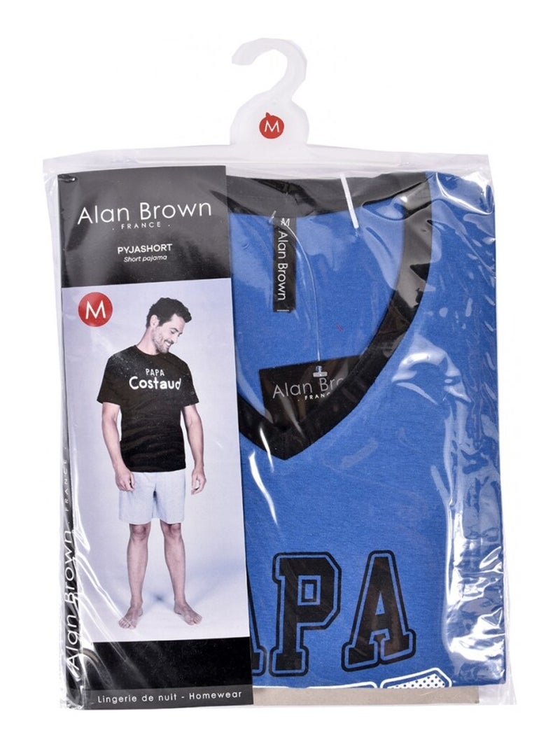 Pijama Curto Algodão Azul-Preto - Kiabi
