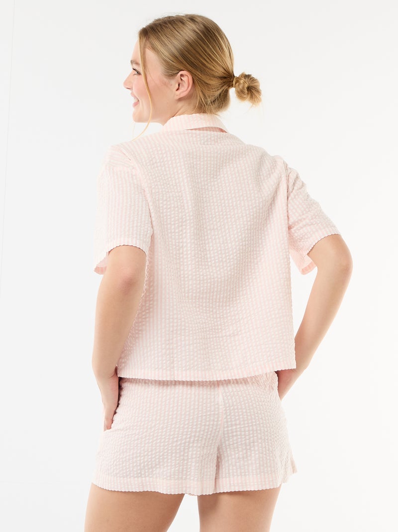 Pijama curto às riscas - 2 peças Rosa - Kiabi