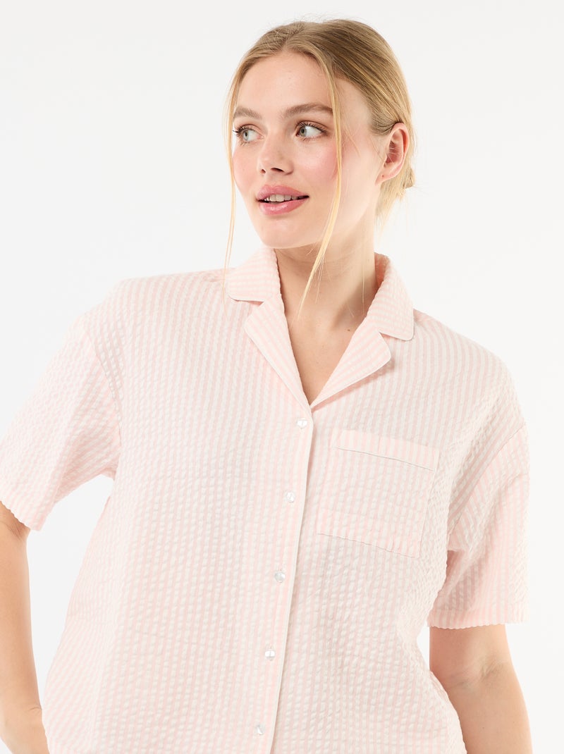 Pijama curto às riscas - 2 peças Rosa - Kiabi