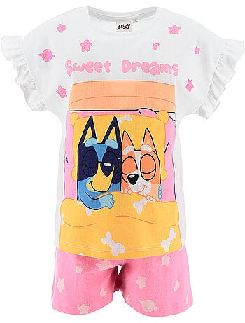 Pijama curto bluey rosa menina | licença oficial