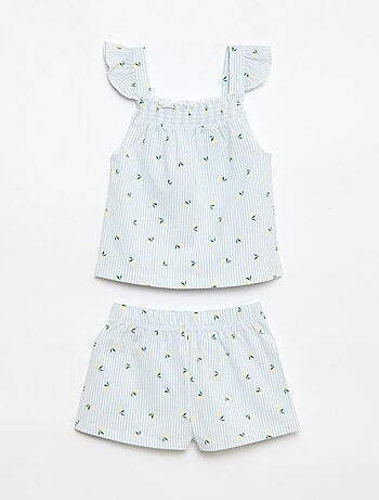Pijama Curto Blusa com Folho + Calções - 2 Peças