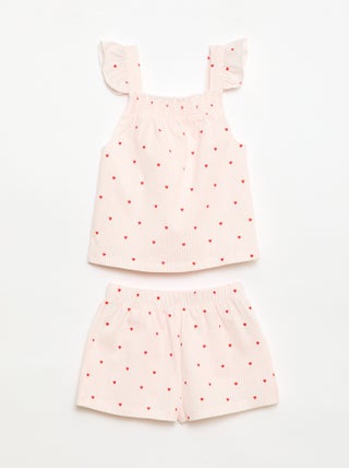 Pijama Curto Blusa com Folho + Calções - 2 Peças