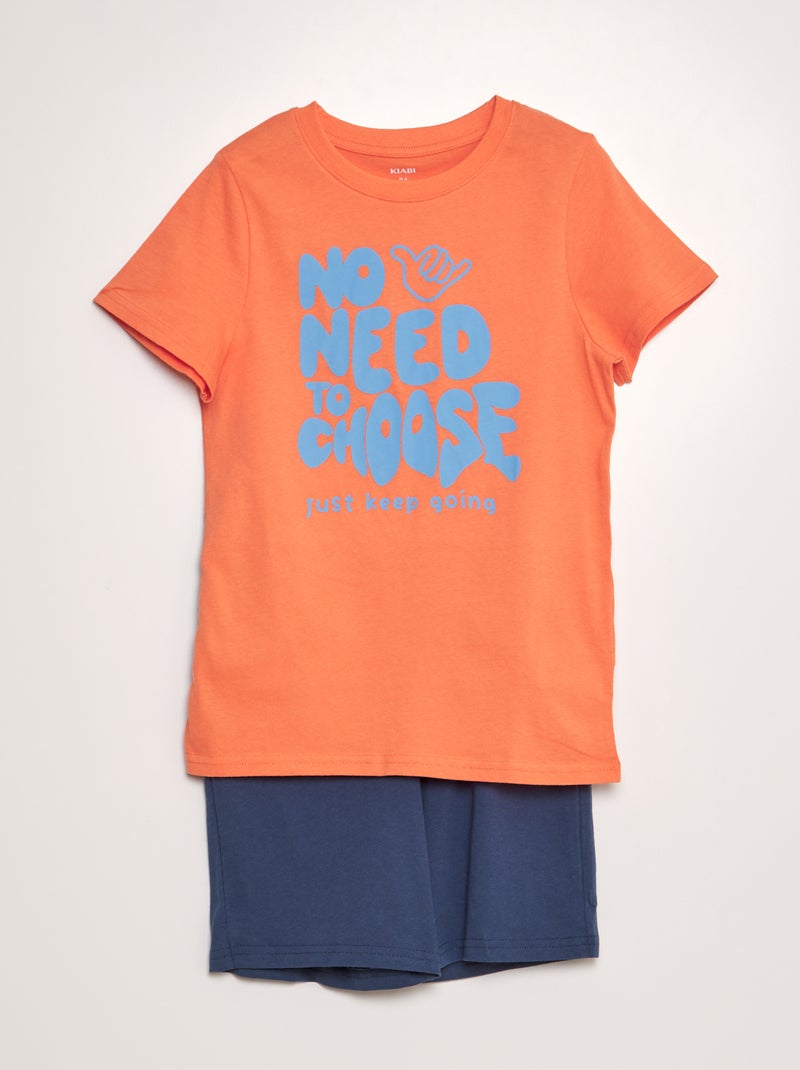 Pijama curto calções + t-shirt - 2 peças LARANJA - Kiabi