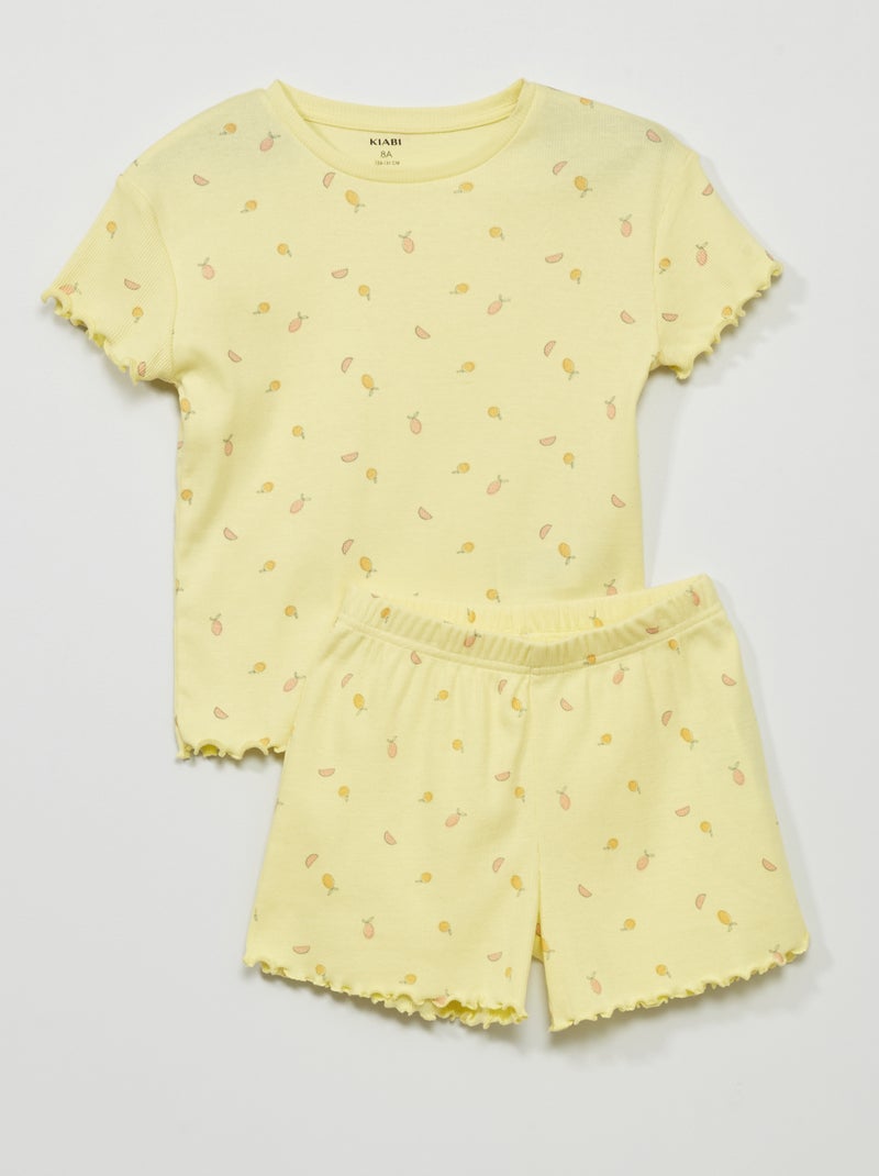 Pijama curto canelado - 2 peças AMARELO - Kiabi