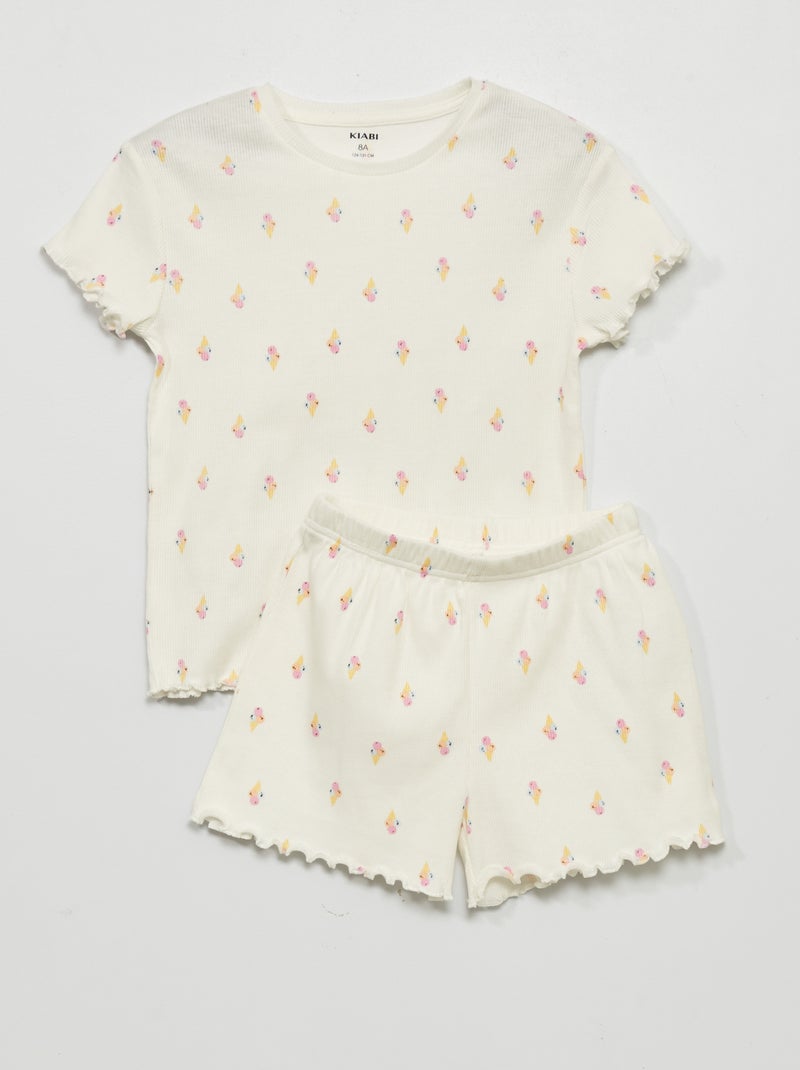 Pijama curto canelado - 2 peças BRANCO - Kiabi