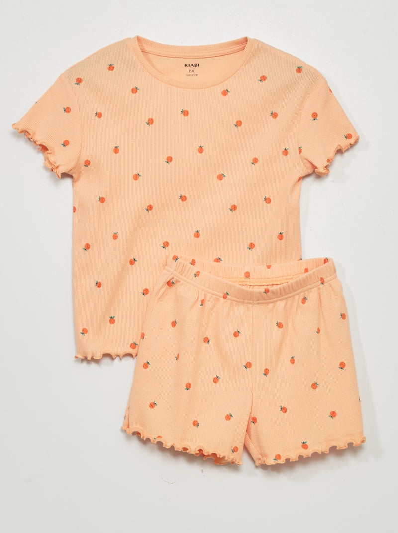 Pijama curto canelado - 2 peças LARANJA - Kiabi