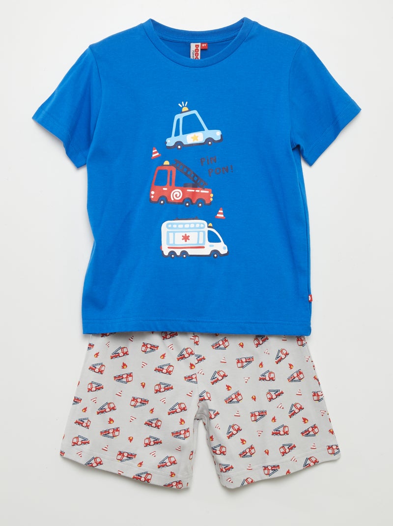 Pijama curto com calções + t-shirt 'bombeiros' - 2 peças AZUL - Kiabi