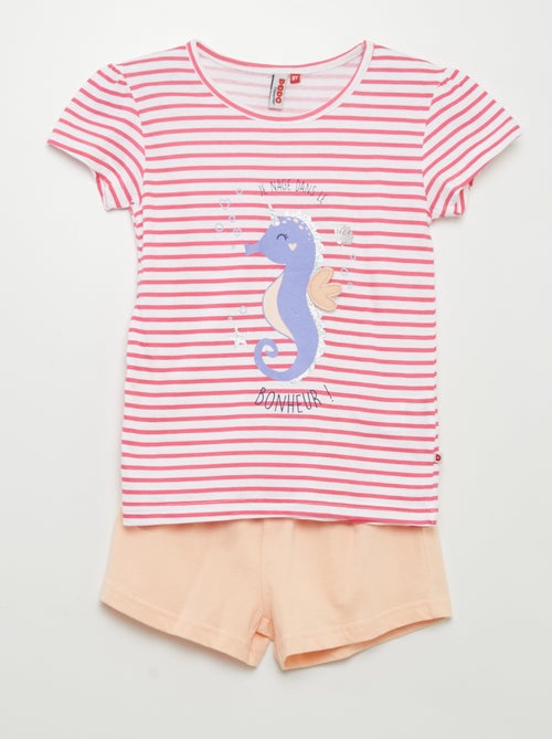 Pijama curto com calções + t-shirt 'cavalo marinho' - 2 peças - Kiabi