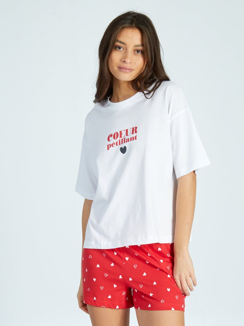 Pijama curto com coração - Dia dos Namorados ROXO - Kiabi