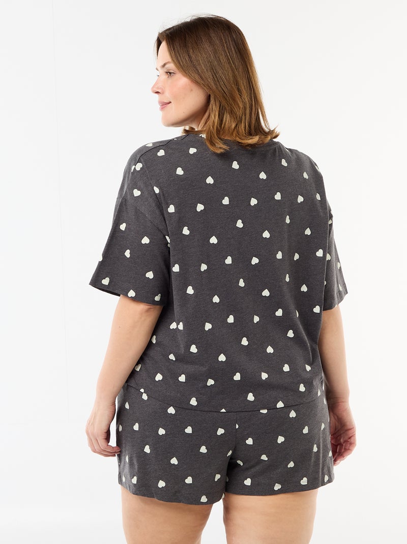 Pijama Curto com Estampado - 2 Peças Cinza - Kiabi