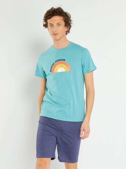 Pijama curto com estampado à frente  - 2 peças - Kiabi