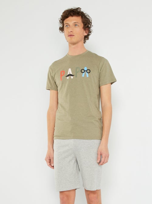 Pijama curto com estampado à frente  - 2 peças - Kiabi