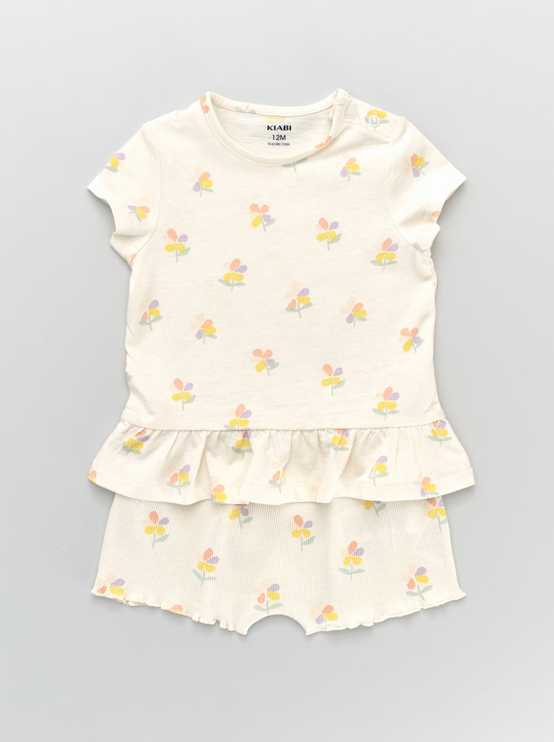 Pijama curto com estampado 'flores' com folho BRANCO - Kiabi