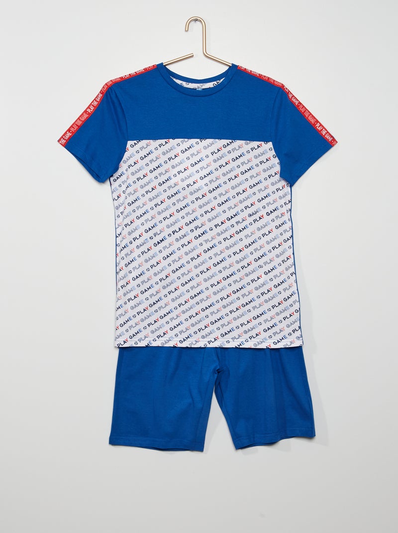 Pijama curto com estampado 'futebol' Azul - Kiabi