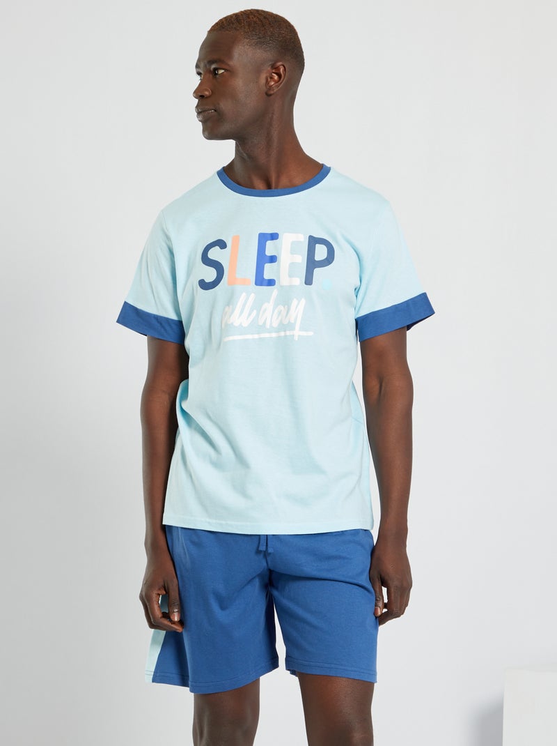 Pijama curto com estampado 'Sleep all day' Azul - Kiabi
