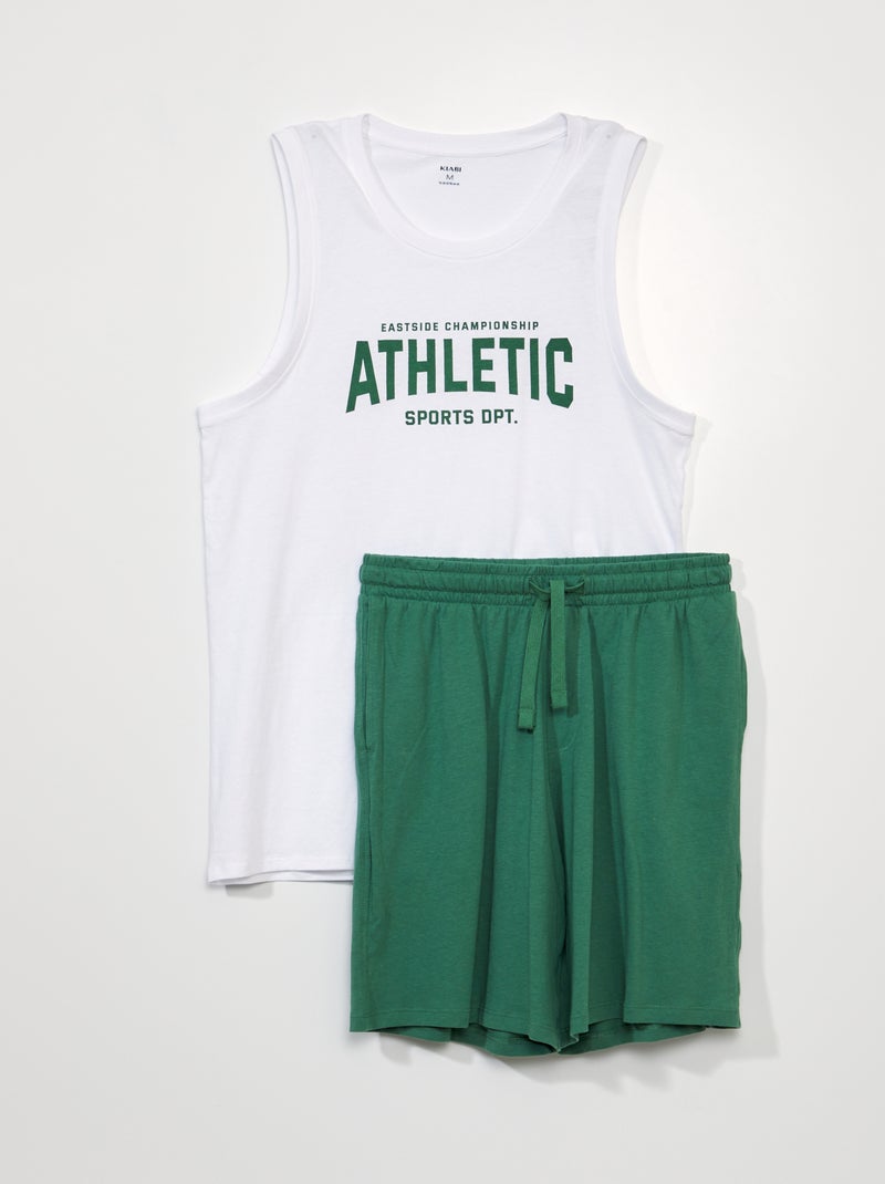 Pijama curto com inscrição desportiva 2 peças BRANCO - Kiabi