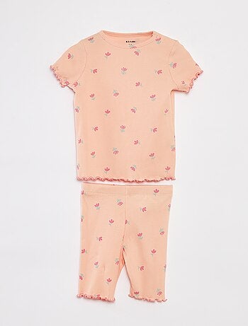 Pijama curto com nervuras -