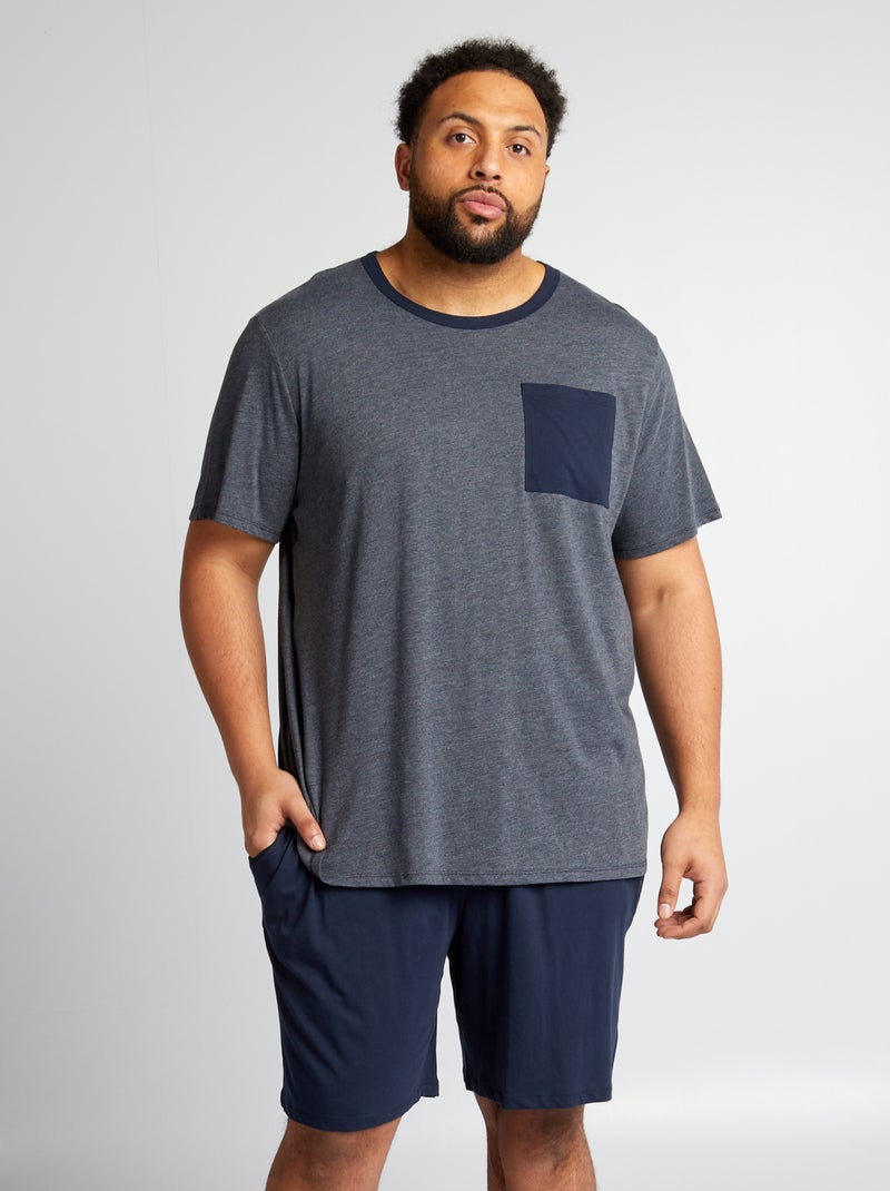Pijama curto com t-shirt + calções  - 2 peças AZUL - Kiabi