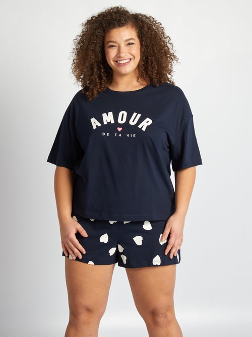 Pijama curto com t-shirt + calções - 2 peças - Kiabi