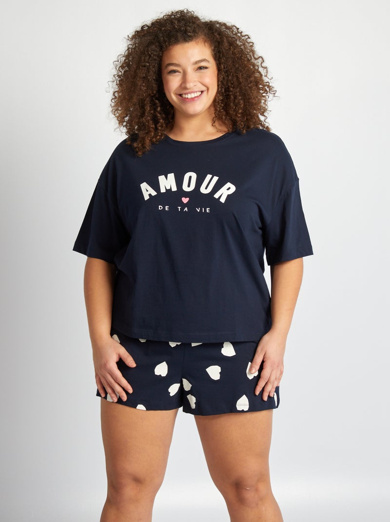 Pijama curto com t-shirt + calções - 2 peças AZUL - Kiabi