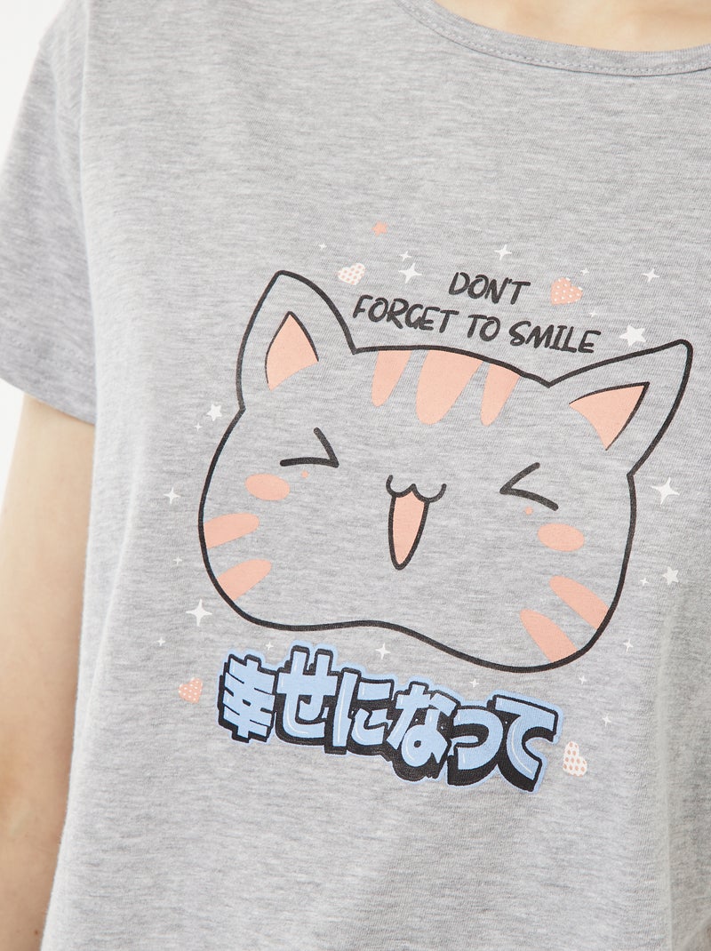 Pijama curto com t-shirt + calções  - 2 peças CINZA - Kiabi