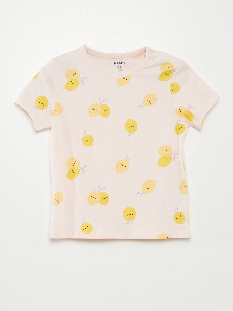 Pijama curto com t-shirt + calções - 2 peças ROSA - Kiabi