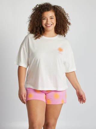 Pijama curto com t-shirt + calções - 2 peças