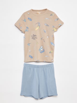 Pijama curto com t-shirt + calções com estampado - 2 peças
