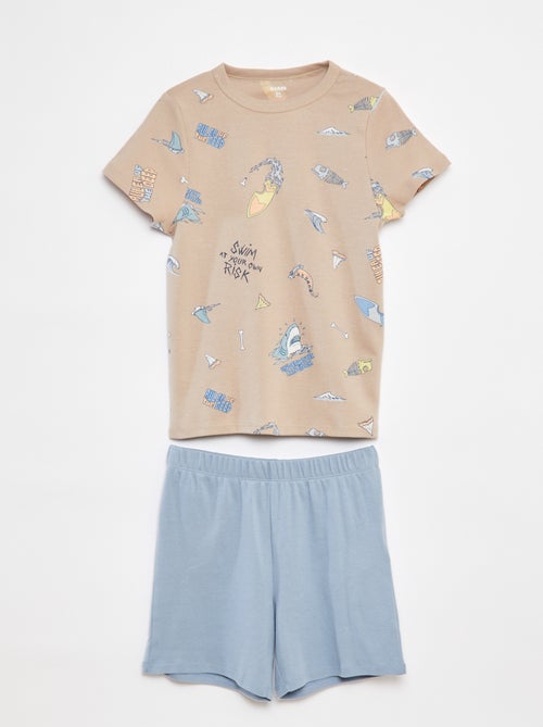 Pijama curto com t-shirt + calções com estampado - 2 peças - Kiabi