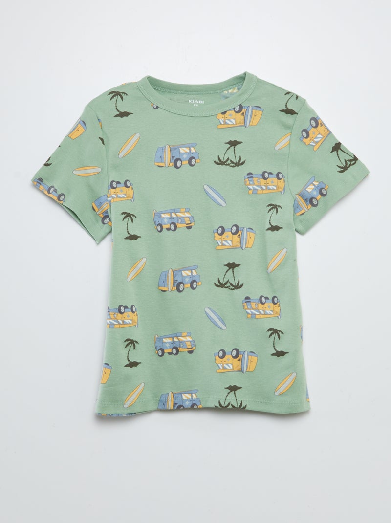 Pijama curto com t-shirt + calções com estampado - 2 peças VERDE - Kiabi